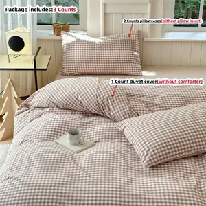 3pcs Small Grid Bedding Set, Includes 1 Duvet Cover and 2 Pillowcases, Zippered, Easy Wash, Soft Fabric, Suitable for All Seasons