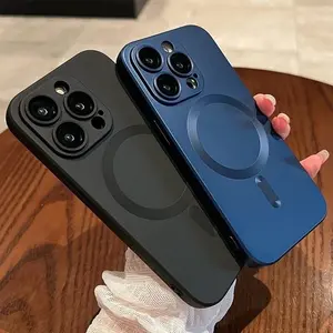 Magnetic case for iPhone 16 Pro Max 15 14 13 12 11 Phone Case for Women, Matte Luxury Soft Metallic Luster Design with Camera Lens Protector, Compatible with Magsafe Case