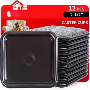 2 1/2" Square Carpet Bottom Furniture Caster Cups,  Furniture Sliders for Hardwood Floors, Felt Furniture Pads Coasters to Protect Tile or Laminate Floors from , Brown/Gray (12 Pack)