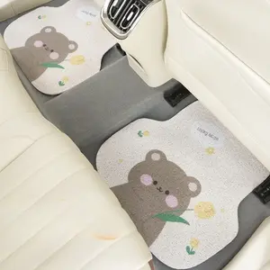 Cartoon Car Foot Mat, Tulip Bear Design, Universal Single Piece Anti-Dirty Floor Mat, Four Seasons Use, Auto Accessories