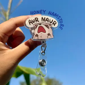 Raccoon Aur Naur Badge Reel with ID Belt Clip Cute Design Acrylic for Children Gift Name Work Accessories for Nurses Medical Teacher Student