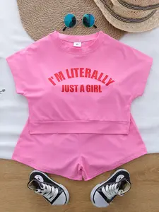 Girls Summer Letter Print Batwing Sleeve Short Set, Cute Casual for Kids, Perfect for Daily Wear and Playtime, Summer Clothes Set