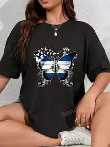 100% Cotton El Salvador Flag Shirt Butterfly Graphic T Shirt T-Shirt