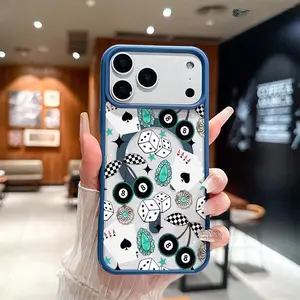 Aesthetic Western Bohemia No.8 Ball Cherry Playing Cards Pattern Magnetic MagSafe Smartphone Case, Shockproof Slim Protective Cover for iPhone 17 Air/16 Pro Max/15 Pro/14/13/12/11 Plus - Cellphone Handheld Accessories