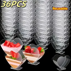 Set of 36 Reusable Heart-Shaped Goblets, Mousse Cups, Double Heart Cups, Dessert Cups, And Ice Cream Cups, Essential for Weddings