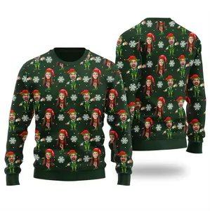 Funny Elf Christmas Sweater – Custom Face Holiday Knit Pullover | Ugly Xmas Sweater for Family Parties & Holiday Fun