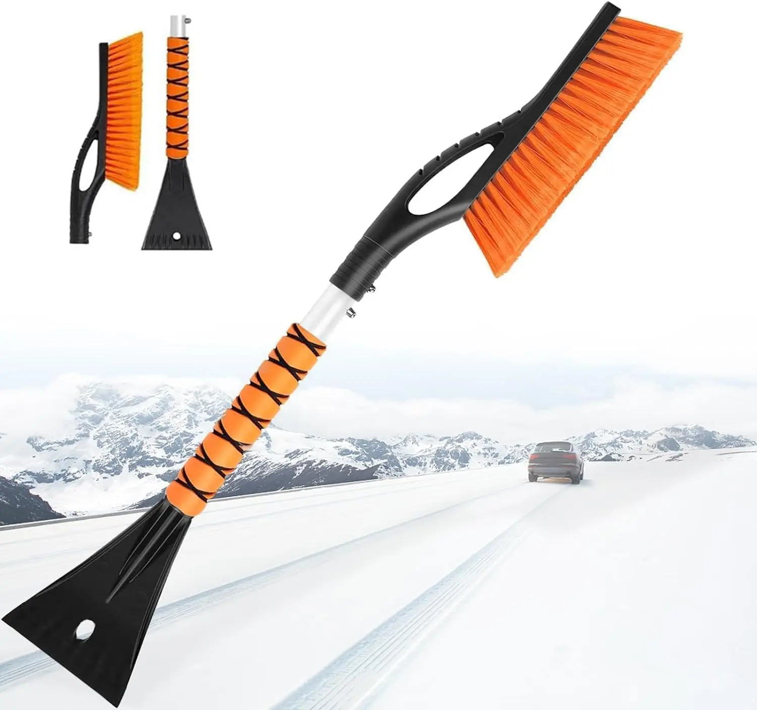 Snow Brush & Ice Scrapper, 27 Inch Scrapper for Car Windshield, Detachable Snow Removal Tool with Ergonomic Foam Grip for Cars, Trucks, SUVs