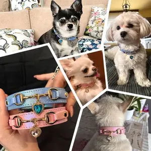 Heart Rhinestone Small Medium Pet Collar, Dog Collar Heart Rhinestone PU Leather Metal Accessories, Perfect for Walking Dogs