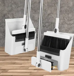 Three-in-one sweeping set, broom and dustpan, can rotate 180°, built-in comb teeth, suitable for home, office, dormitory and kitchen, effectively cleans hair (grey)