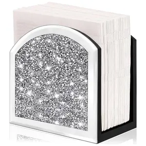 European Classic Mirror Glass Napkin Holder, Crystal Rhinestone Vertical Stand, Cute Glass Mirror Napkin Rack, Elegant Tableware Accessory