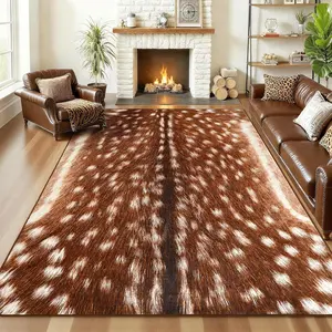 Deer Rug for Bedroom Machine Washable Animal Hide Print Area Rug, Large Non-Slip Faux Fur Deer Skin Rugs Carpet for Office Living Room Dinner Room Home Decor