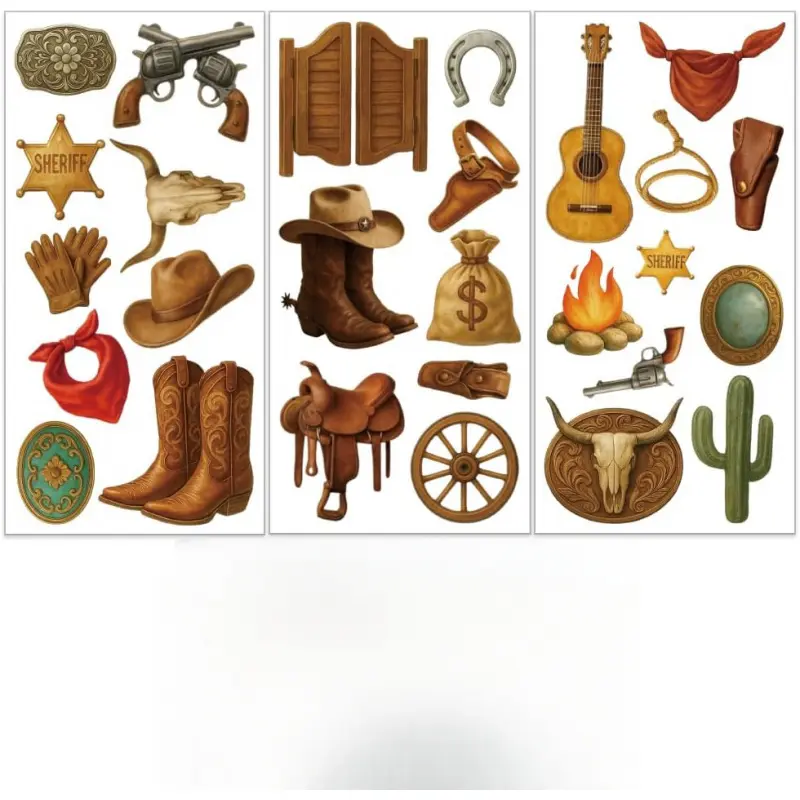 3Pcs/Set Cowboy Theme Rub on Transfers for Furniture and Craft 6x12 Inch Boots Furniture Decal Transfer Stickers Rub on Decal  for Cabinet Wardrobe Decor