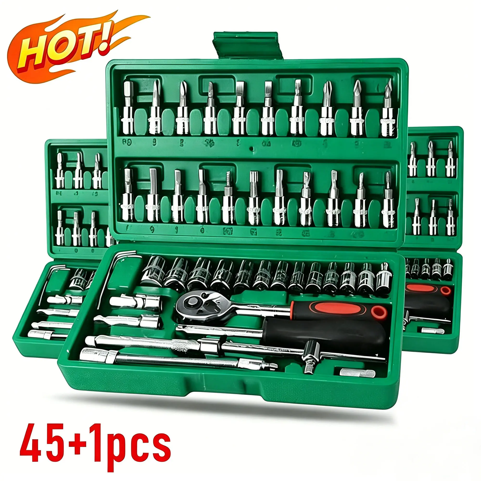 【SummerVibes】46/53pcs 1/4 Inch Drive Socket Ratchet Wrench Set, With Bit Socket Set Metric And Extension Bar For Auto Repairing And Household, With Storage Case,Gift for Man,Husband,Springtok Tool Box Hardware, Christmas, Father's Day, Birthdays