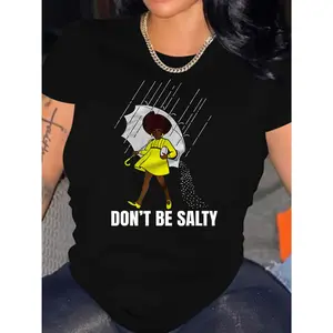 Graphic And Slogan Printed Round Neck T-Shirt, Spring Summer Casual Short Sleeve Top, Women'S Clothing