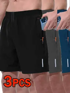 Men's Gym Shorts Set, 3-Piece Running Shorts with Zipper Pockets, Lightweight Comfortable Gym Basketball Running Fitness Pants