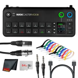 RODE RODECaster Video All-in-One Production Console | Integrated Audio & Video Mixer with Multi-Camera Switching, Touchscreen & USB-C Interface + 64GB Memory Card + XLR Cable + HDMI Cable + More