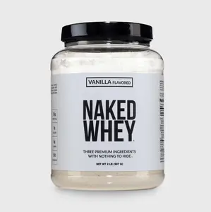 Naked Whey Vanilla Protein Powder - 2LB Grass-Fed, Non-GMO, No Additives, 25g Protein, 5.9g BCAAs - Only 3 Ingredients