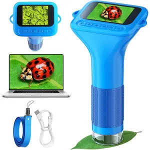 Microscope for  with 12 Slides, 100X-1000X 1080P Digital Handheld  Microscope, Mini Portable Pocket Miniscope Science Toys Gifts for 3+ 4 5 6 7 8 9 10 11 12 Year Old  , Blue