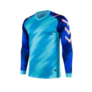Men'S Long Sleeve Soccer Goalkeeper Jersey With Chest And Elbow Protection, Color-Block & Geometric Stripe, Breathable Athletic Fit mens