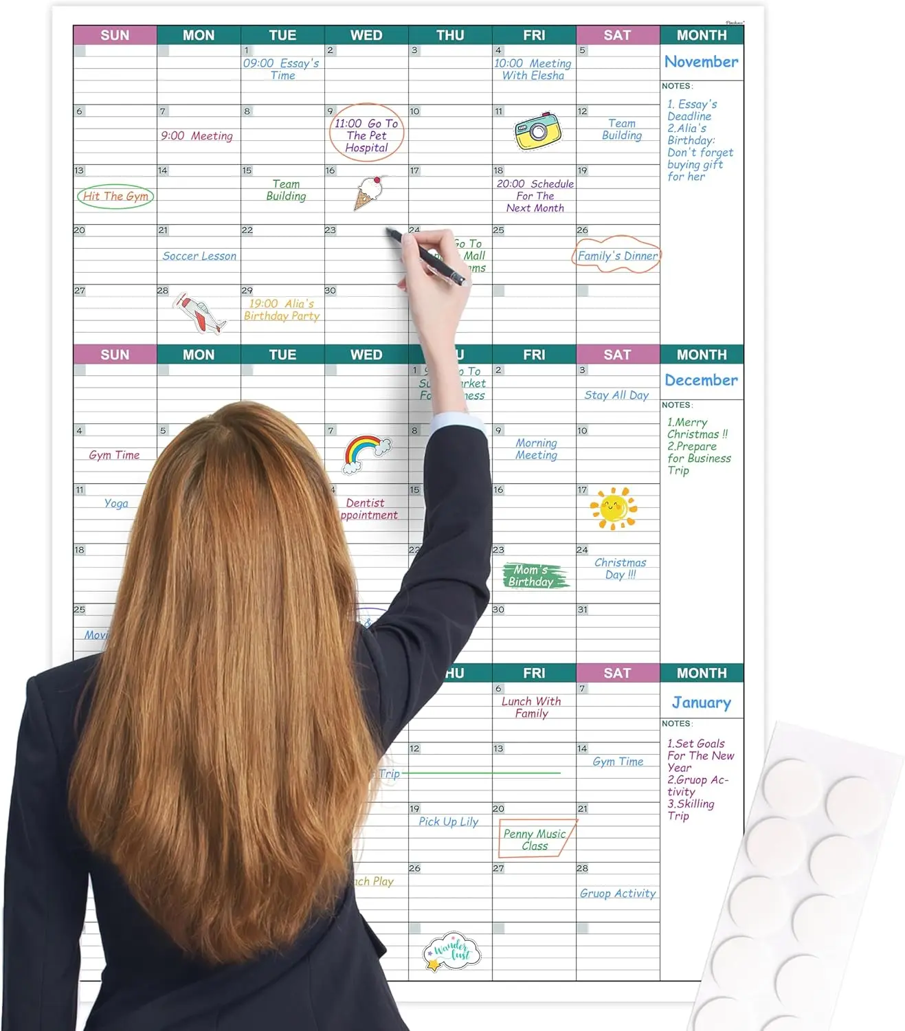 Large Dry Erase Calendar for Wall - Undated 3 Month Wall Calendar, 28" x 40"(Vertical), Wall Calendar Dry Erase for Home, Office, Classroom