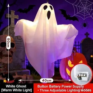 Halloween LED Hanging Ghosts Glowing Large Lighted White Ghost IP65 Waterproof White Ghost Horror Props Decorations Indoor Outdoor Haunted House Halloween Decor mini gifts