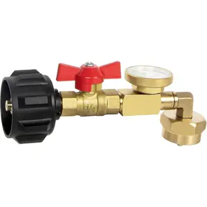 Upgraded Propane Refill Adapter with Pressure Gauge & Control Valve, Solid Brass QCC1 Type1 Connector, Refill 1lb Disposable Propane Cylinder from 20lb Tank