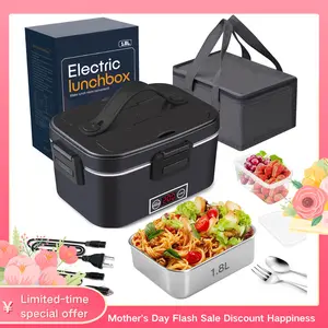 Electric Food Warmer Lunch Box Nifogo 80W 1.8L Stainless Steel Portable Display Screen Car Truck Office 12V 24V 110V Square Black