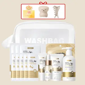 Laikou Snail Skincare Set,Eye Cream, Serum, Moisturizer,Sleeping Facial Mask,Face Mask,Body Lotion,Octopus Brush,Massage comb,Card,Makeup Bag,Wash,Hydrating Soothing,Best Gift