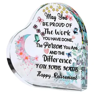 Retirement Gift, Acrylic Heart Shaped Ornament, Retirement Gift for Women & Men, Happy Retirement Gift, Home Decor, Desktop Decoration, Signs