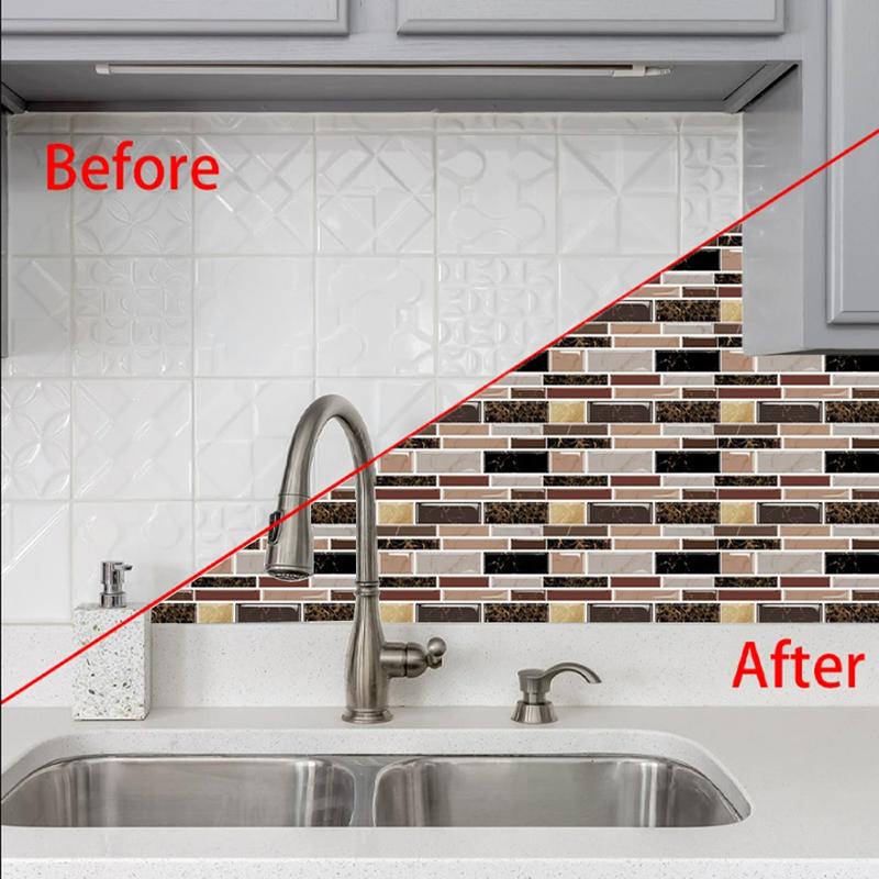 AOZEY Marble Pattern Wall Sticker 26 Pcs Backsplash Stick Tiles Self-adhesive Peel & Stick Kitchen Bathroom Decor Non-toxic Odor-free PVC Decorations