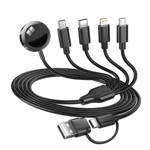 5-in-2 Multi Charging Cable for Apple Watch Charger: USB A/C Input, Lightning/Type C/Micro/Mini B/Wireless Output, Compatible with iPhone 15-13, iWatch 1-9, Galaxy S23-22, 4FT (Black)