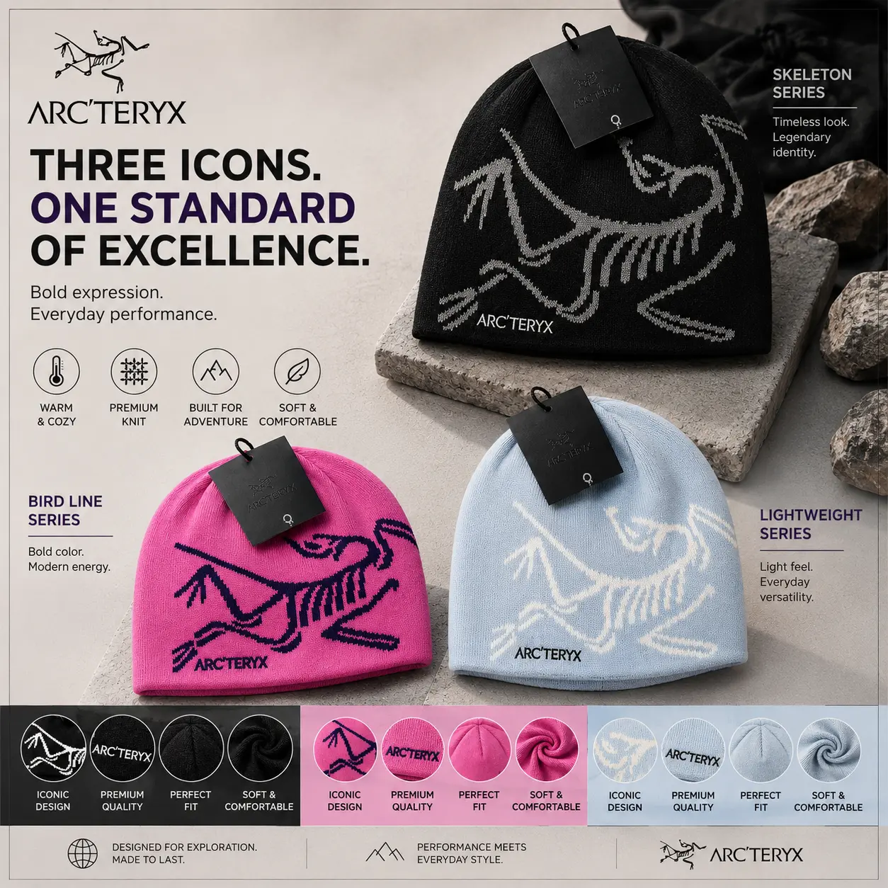 Arc'teryx Winter Beanie for Men & Women, Premium Knit Warm Hat with Iconic Graphic Design, Soft Comfortable Stretch Skull Cap for Cold Weather, Skiing, Snowboarding, Hiking, Camping, Outdoor Sports, Travel & Streetwear