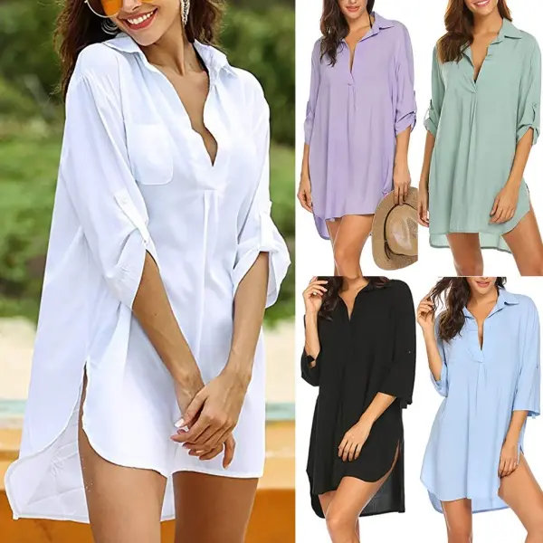 Women's Irregular Hem Chiffon Blouse, 3/4 Sleeve Flowy Top with Asymmetric Design, Versatile Casual Tunic