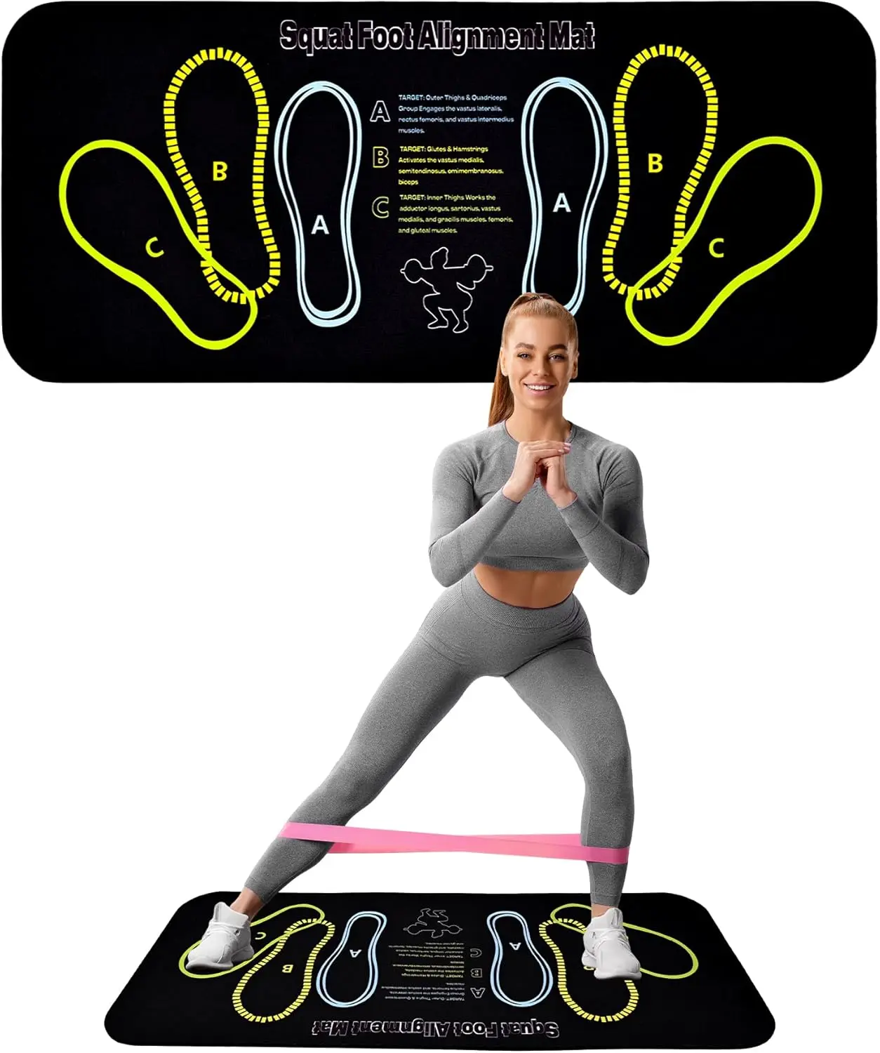 Squat Mat with Foot Position,Large Non-Slip Squat Target Pad， Pad 31.5'' X13.8'',6mm Thickness Squat Mat Foot Positioning, Exercise Mat for Squats, Leg and Abdominal Workouts