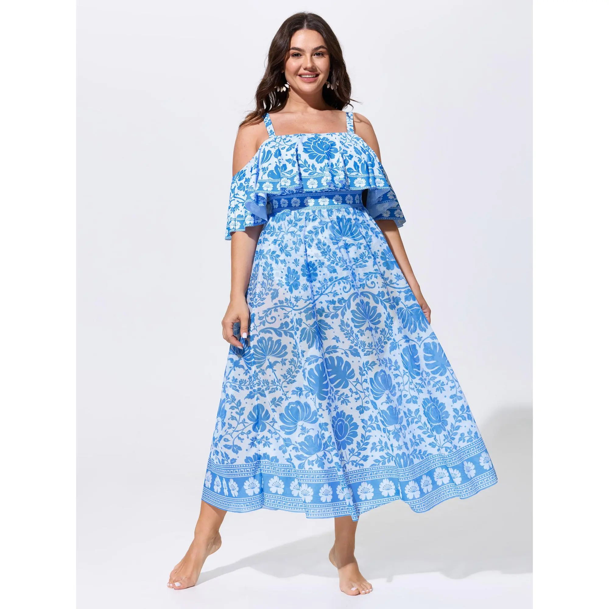 BLOOMCHIC Plus Size Sarong Set Floral Print One-Piece Swimsuit [M-6X]2026 ,Summerfinds