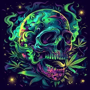 5D DIY Full Drill Round Diamond Painting - Diamond Art Kit, Diamond Painting Kits Skull with Swirling Smoke and Green Leaf Accents. Mosaic, Home Wall Decor, Suitable for Halloween and Anniversary Gifts