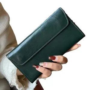 Genuine Leather Slim Wallet for Women – Minimalist Long Magnetic Closure Clutch, Large Capacity Elegant Purse for Travel, Work, or Gift trendy money clip wallet