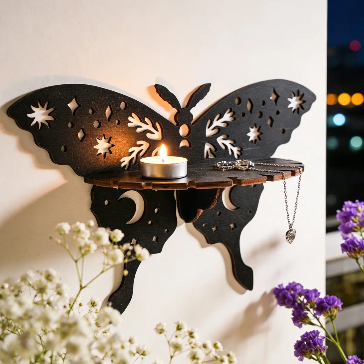 Creative Butterfly Wall Shelf, Wooden Candle Holder Display Rack, Assembly Wood Decorative Hanging Ornament, Indoor Home Wall Decoration, Wall Mounted Shelf, Wall Mount Design