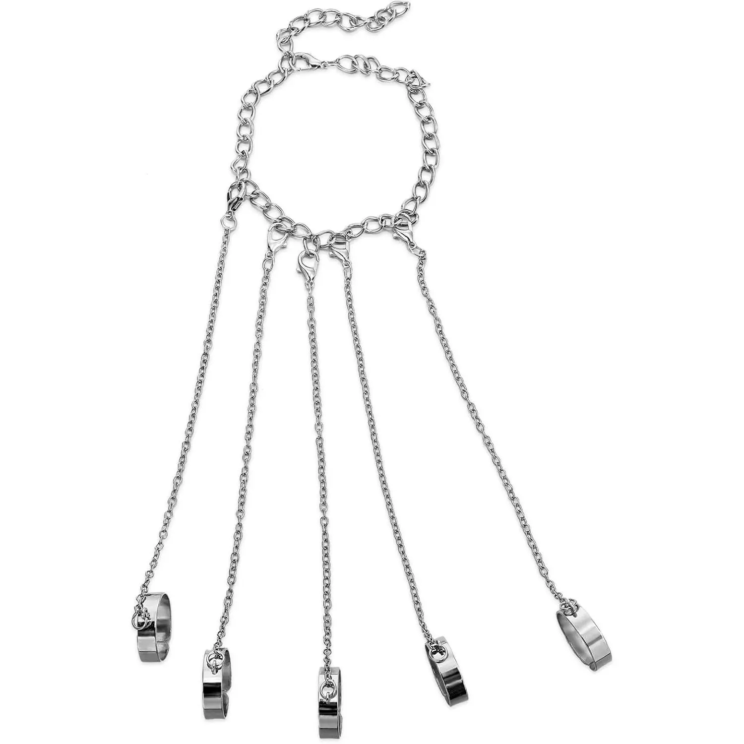 Prasacco Ring Bracelet Hand Chain Punk Tassel Bracelet with Slave Finger Rings Silver Gothic Hand Harness Kurapika Chain for Women and Men