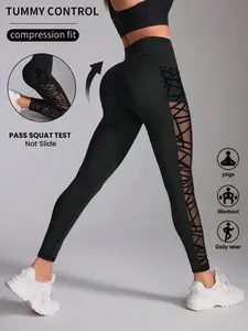 High Waist Women's Tight Pants with Mesh Panels, Phone Pocket, Breathable Elastic Fabric, Skin-Friendly Design, All Seasons Wear, High Waisted Leggings, Four Season Leggings