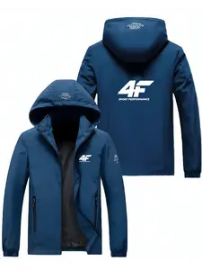 Trendy 4f Sport Print Hooded Jacket, Premium Polyester Fabric, 4f Logo, Casual Fitted Style, Unisex, Spring & Fall
