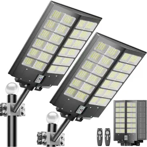 2-Pack Solar Street Light -9000W Solar Street Lights Outdoor 120000LM,7000K Commercial Parking Lot Light, Flood Outdoor Lights IP66 Waterproof with Motion Sensor,3-Year Warranty