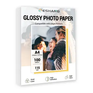 ESHANG 100 Sheets - Glossy Inkjet Photo Paper, A4 Size (8.3×11.7 Inch), Compatible with Inkjet Printers, Vivid Colors, 115gsm Photo Paper, Office Stationery Supplies