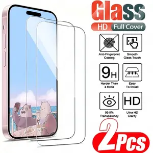 2pcs HD screen protectors compatible with iPhone 17/16/15/14/13/12/11 Pro/Pro Max/Plus/17 Air/16e/13 12 Mini/XR/XS Max/X/XS/7/8/se, designed for full coverage with high hardness and scratch resistance