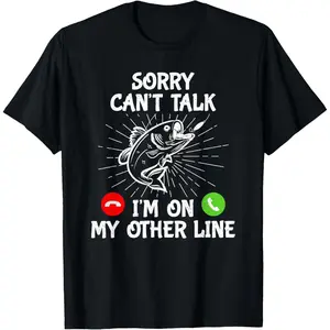 Funny Fishing I'm On My Other Line Fisherman Bass Fishing T-Shirt, Black Graphic tees