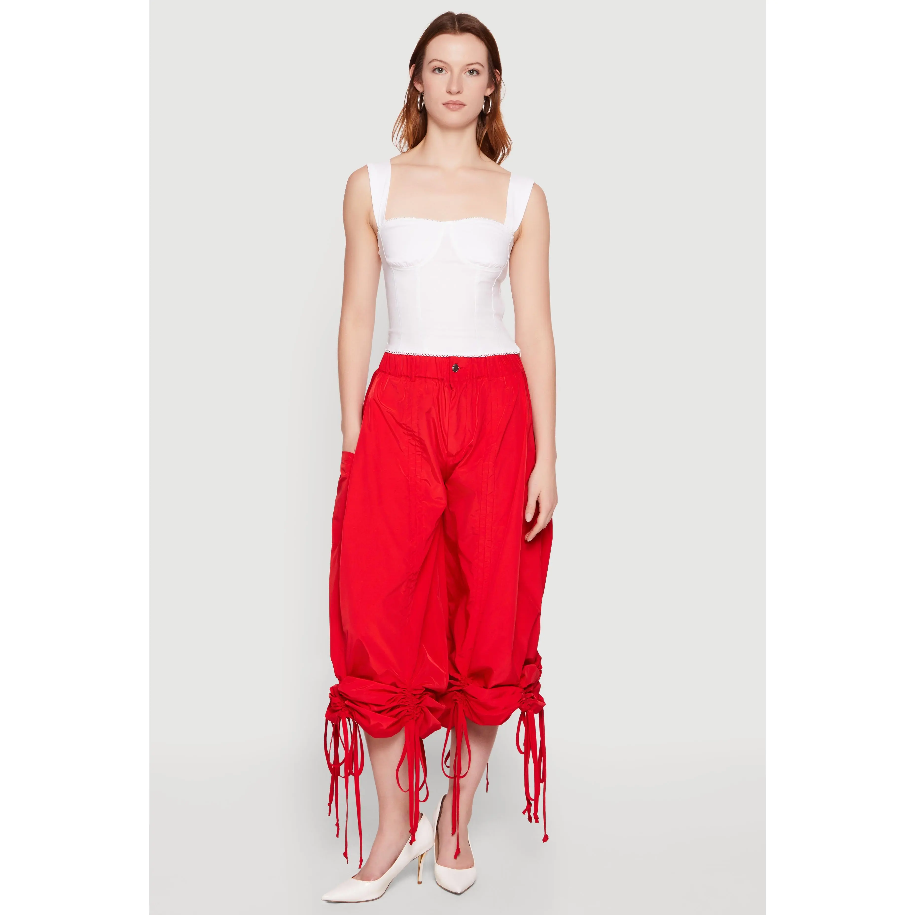 Tie Hem Parachute Baggy Pants