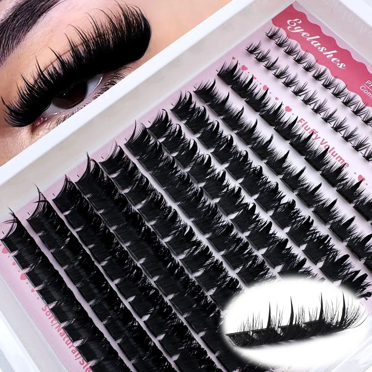 3-in-1 Lash Cluster Set, Spikes Lash Clusters Variety 300D/200D/160D/100D/60D Lower Eyelashes, Long 6-18 mm D Curl Volume Individual Lashes, DIY Spiky Manga Eyelash Extensions, Thick Fluffy Mink Strip Look
