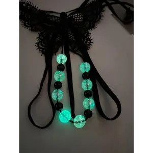 Butterfly Lace Thongs, Luminous Beaded Low Waist Intimates Panties - Women's Sexy Lingerie & Underwear - Lace & Beads - For Women - Perfect for Romantic Occasions - Ideal Gift for Her Fabric Womenswear Party Polyester