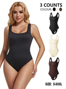 Women's Solid Square Neck Shapewear Bodysuit, Breathable Comfortable Shaper, Tummy Control Butt Lifter, Ladies Shapewear for Daily Wear, Body Sculpting Compression
