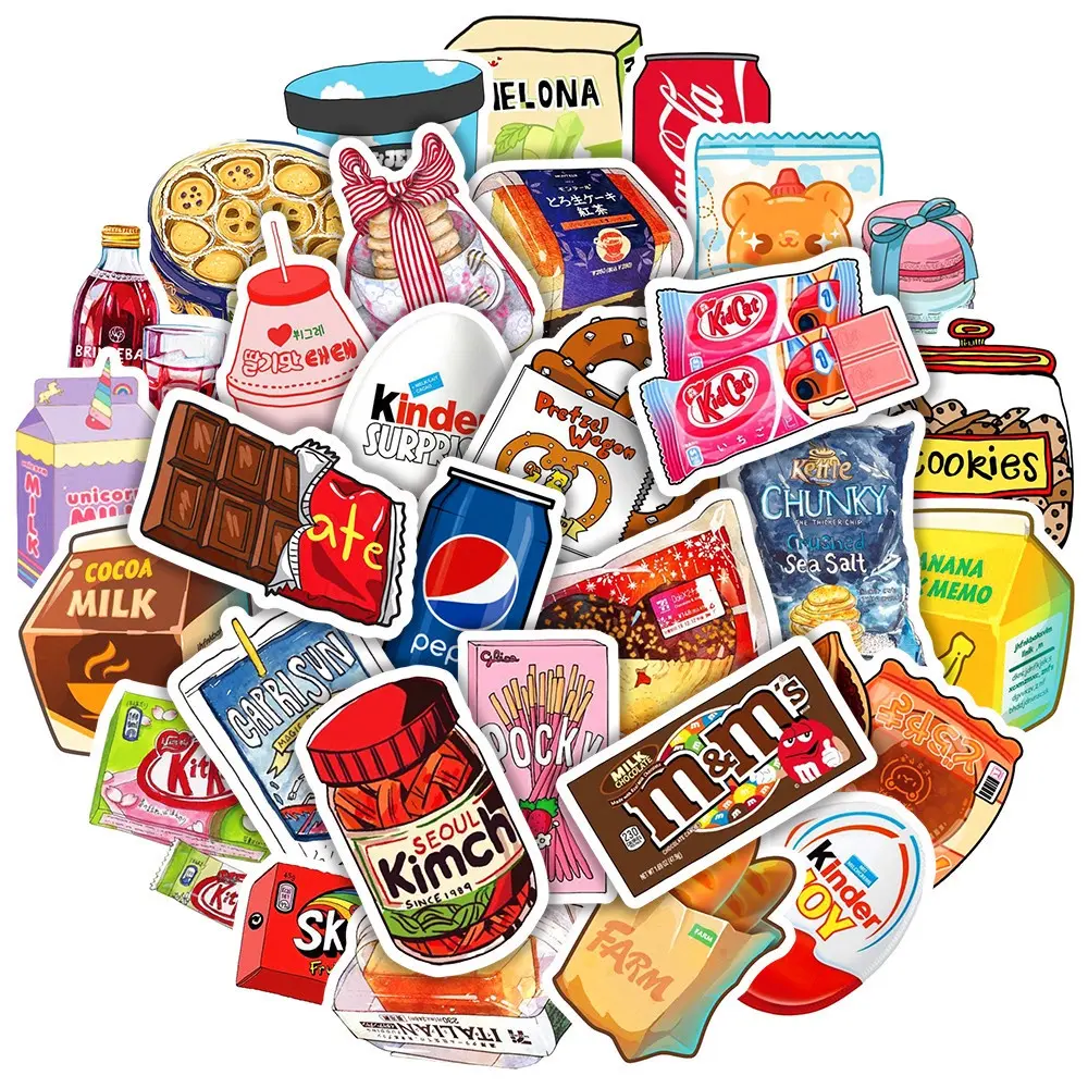 50PCS Ins Style Food Packaging Waterproof Graffiti Aesthetic Stickers Fun Stickers For Bicycle Laptop Water Cup Decal Scrapbook Accessory Scrapbooking